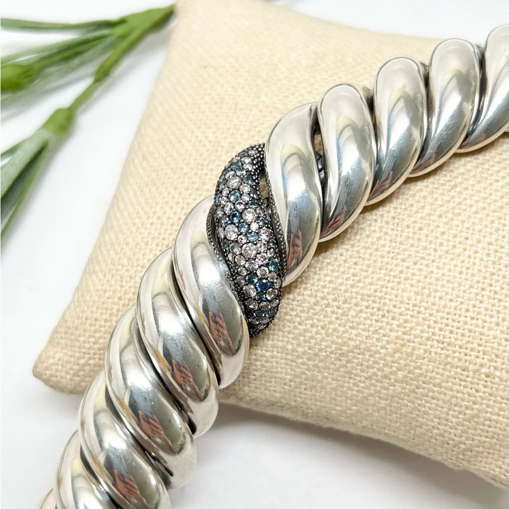 David Yurman Sculpted Hampton Cable Bracelet w/Diamonds, Sapphires & Tanzanites